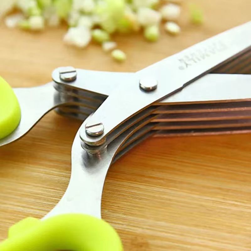 Green onion scissors artifact stainless steel five-layer multifunctional shears pepper artifact non-spicy eye scissors kitchen coriander scissors