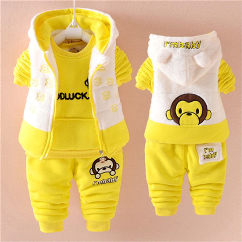 P baby girl 1 year old baby girl 3 children's clothing fleece thickened boys sweater three-piece set children's winter warm jacket set