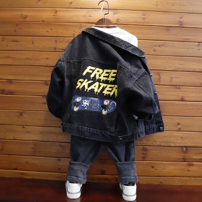 P Children's Clothing Boys' Denim Jacket Spring and Autumn Boys Middle and Older Children's Trendy Casual Jacket Clothes Trendy Children's Loose Denim Clothes