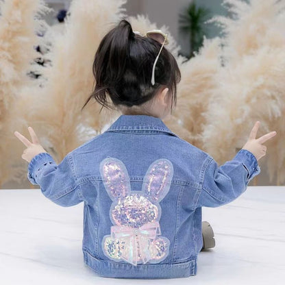 P 24 New Girls Soft Denim Jacket Princess Style Explosive Foreign Versatile Cute Loose Korean Edition Jacket for Girls and Children