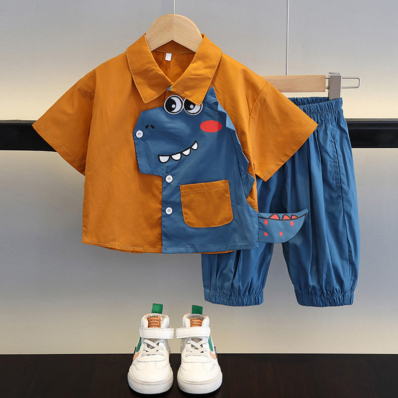 P Boys&#039; Summer Shirt Spring and Autumn Suit 2024 New Western Baby Short-sleeved Clothes Boys&#039; and Children&#039;s Summer Children&#039;s Wear