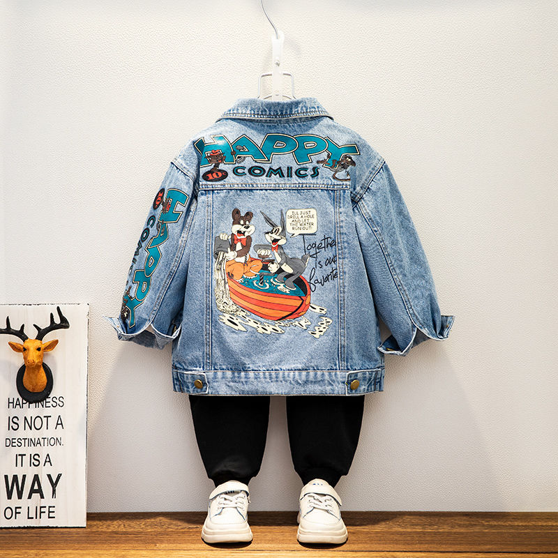 P Boys' Denim Jacket 2024 New Spring and Autumn Wear Children's Baby Handsome Denim Super Soft Spring Jacket