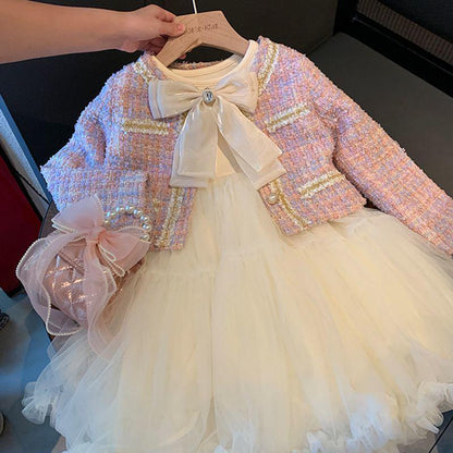 Conjunto de vestido de niña Otoño Nuevo conjunto de dos piezas Vestido de princesa para niños Edición coreana occidental Vestido pequeño estilo fragante 6369