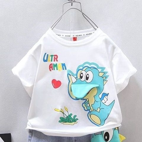 P Boy's Summer Clothes Set 2024 New Foreign Style Children's Thin Short Sleeve Clothes Handsome Boy Bomb Street Summer Children's Clothes