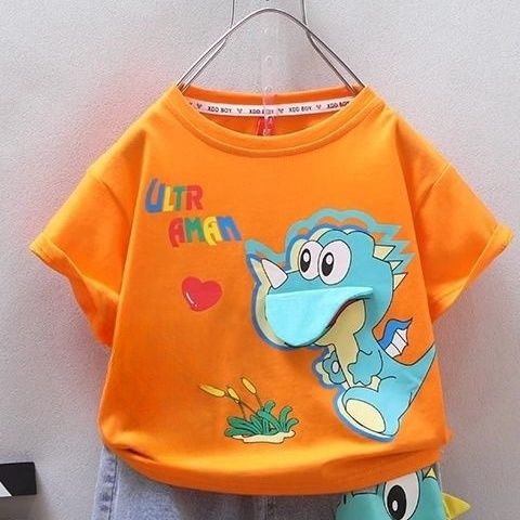 P Boy's Summer Clothes Set 2024 New Foreign Style Children's Thin Short Sleeve Clothes Handsome Boy Bomb Street Summer Children's Clothes