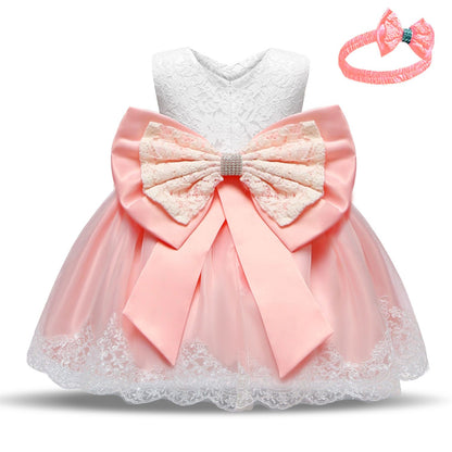 Girls dress skirt puffy princess dress full moon first birthday big bow embroidered kids baby girl dress