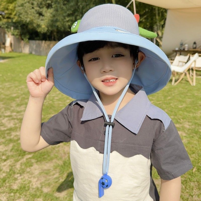 P Children's sunscreen hat summer boys and girls UV protection sun hat baby cartoon mesh large brim sunshade bucket hat