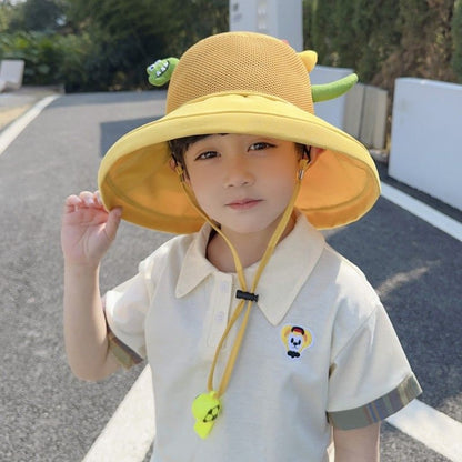 P Children's sunscreen hat summer boys and girls UV protection sun hat baby cartoon mesh large brim sunshade bucket hat