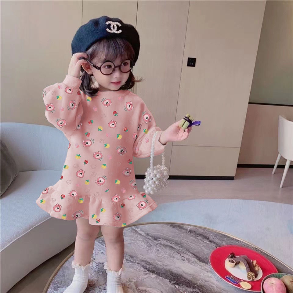 Girls&#039; new sweater dress cashmere autumn and winter children&#039;s clothing western-style dress children&#039;s baby polka-dot flower bud skirt