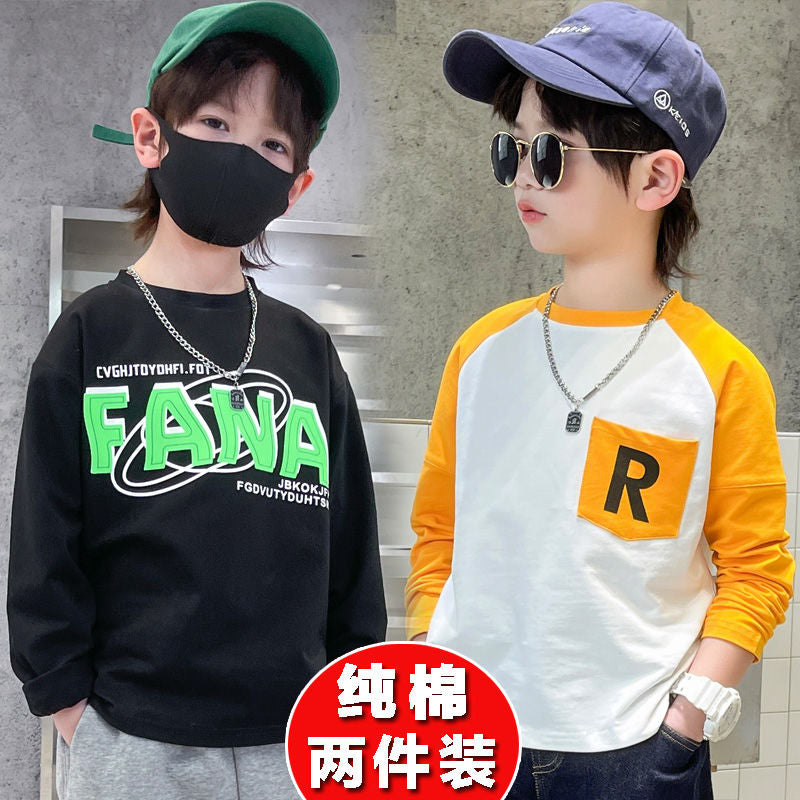 P boys long-sleeved t-shirt pure cotton middle and older children's autumn clothes outer wear boys autumn bottoming shirt top Korean version tide