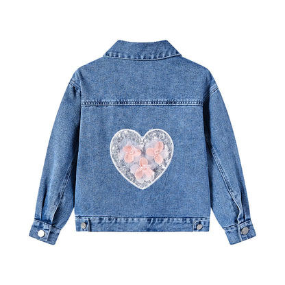 P loose spring and autumn girls soft denim jacket denim clothing versatile foreign style children denim jacket popular Internet celebrity big children