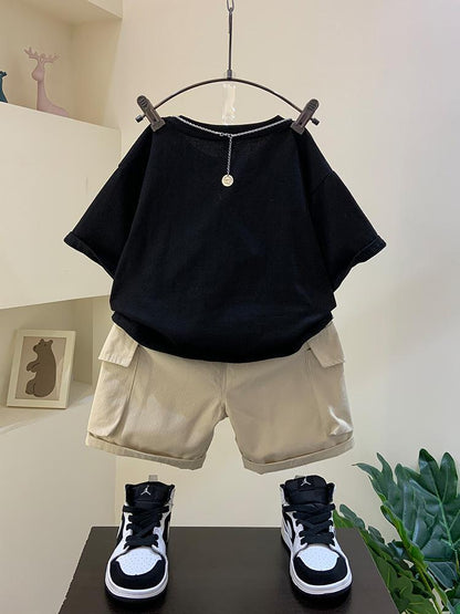 Traje de verano para niños P Nuevo estilo occidental Ropa de verano para bebés de manga corta Primavera y verano Moda para niños guapos y delgados 