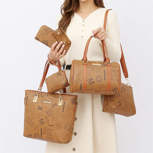 P luxury color 2024 new European and American fashion six-piece condom mother bag letters western-style portable bag shoulder slung bag.