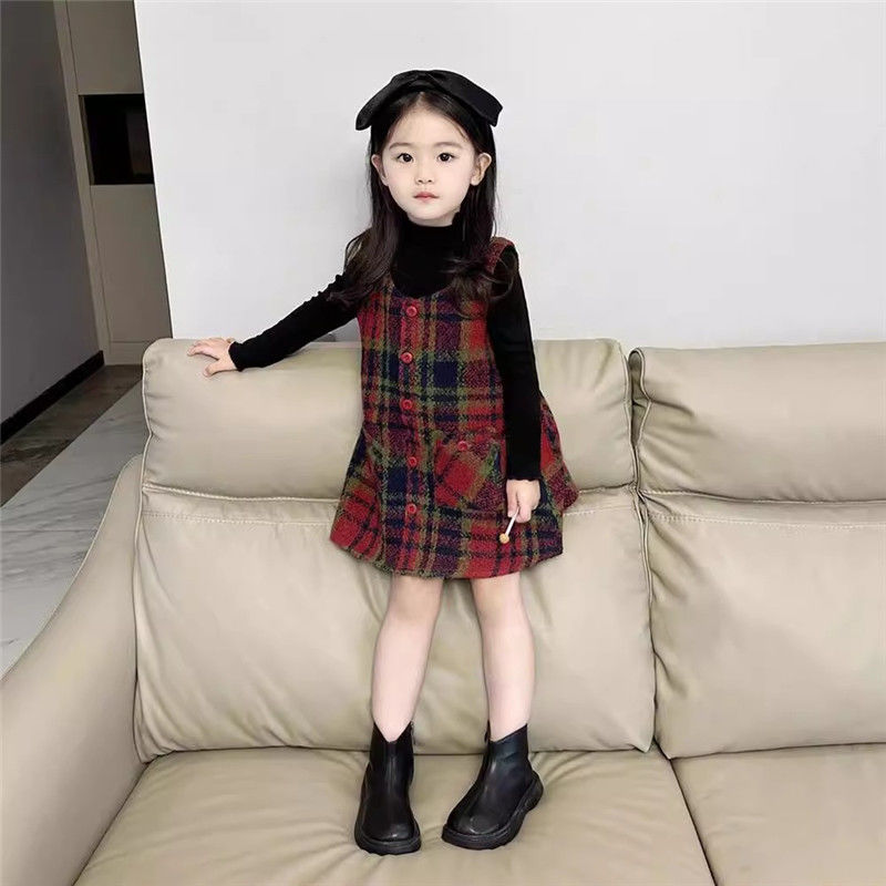 Girls&#039; woolen cloth vest skirt autumn and winter children&#039;s spring skirt baby vest dress spring and autumn plaid princess skirt