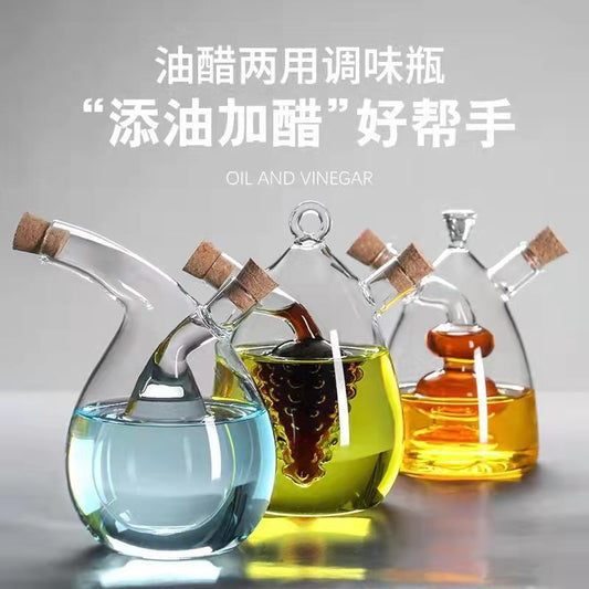 Double layered glass creative oil pot, olive oil leak proof, one pot, dual-purpose, double mouth seasoning bottle, kitchen dual-purpose soy sauce vinegar bottle