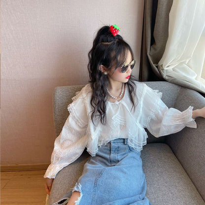 Girls Fashion Set 2024 New Western Style Big Boy Denim Skirt Set Trendy Internet Red Fashion Skirt Korean Edition