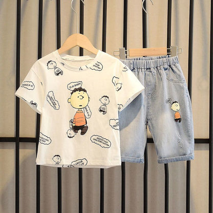 P Boy's Summer Suit 2023 New Cotton Baby Trend Casual Kids Handsome Internet Celebrity Summer Boy Tide