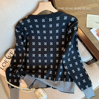 P Outlets ~ Withdraw the cabinet women's small fragrance black cross knitted cardigan jacket women's autumn new top