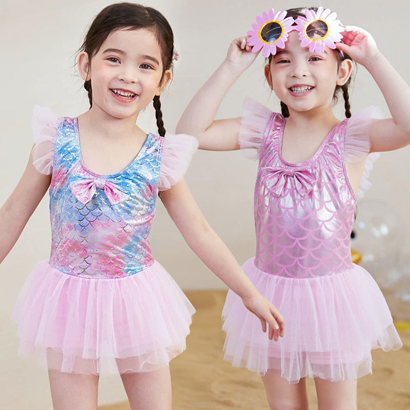 Traje de baño de sirena para niños, traje de baño femenino de una pieza, niña coreana, princesa, lindo bebé, traje de baño de aguas termales para niños pequeños 