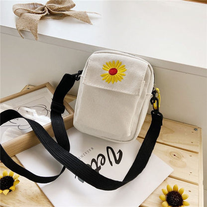 P Daisy Canvas Bag Bolso bandolera para mujer Bolso de hombro para estudiante coreano Bolso cuadrado pequeño versátil de celebridad de Internet Bolso para teléfono móvil 0,1 kg 