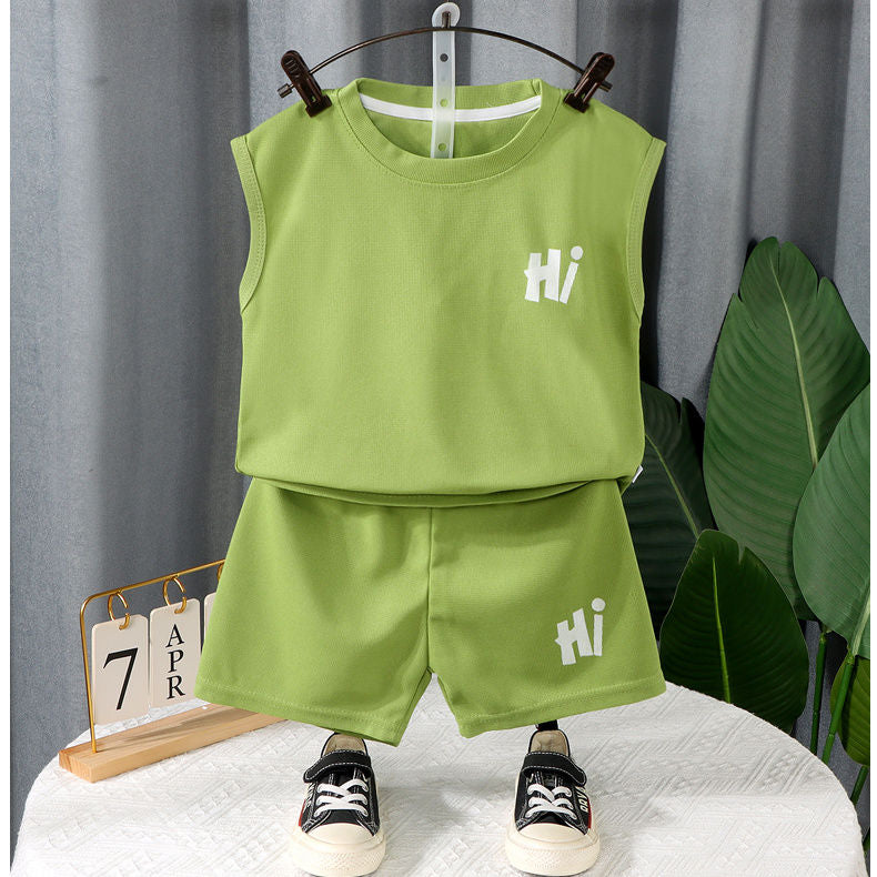 Conjunto de camiseta sin mangas para niños P 2024, nuevo vestido de verano de moda para bebés, ropa sin mangas, conjunto de dos piezas de verano para niños 