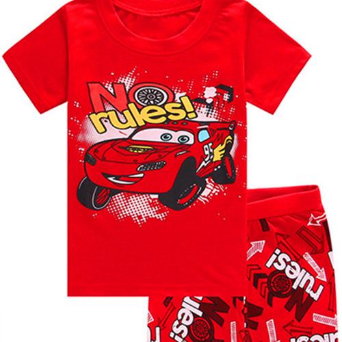 Conjunto de pijama de algodón de manga corta para niños con diseño de dibujos animados de coches de verano nuevo de P