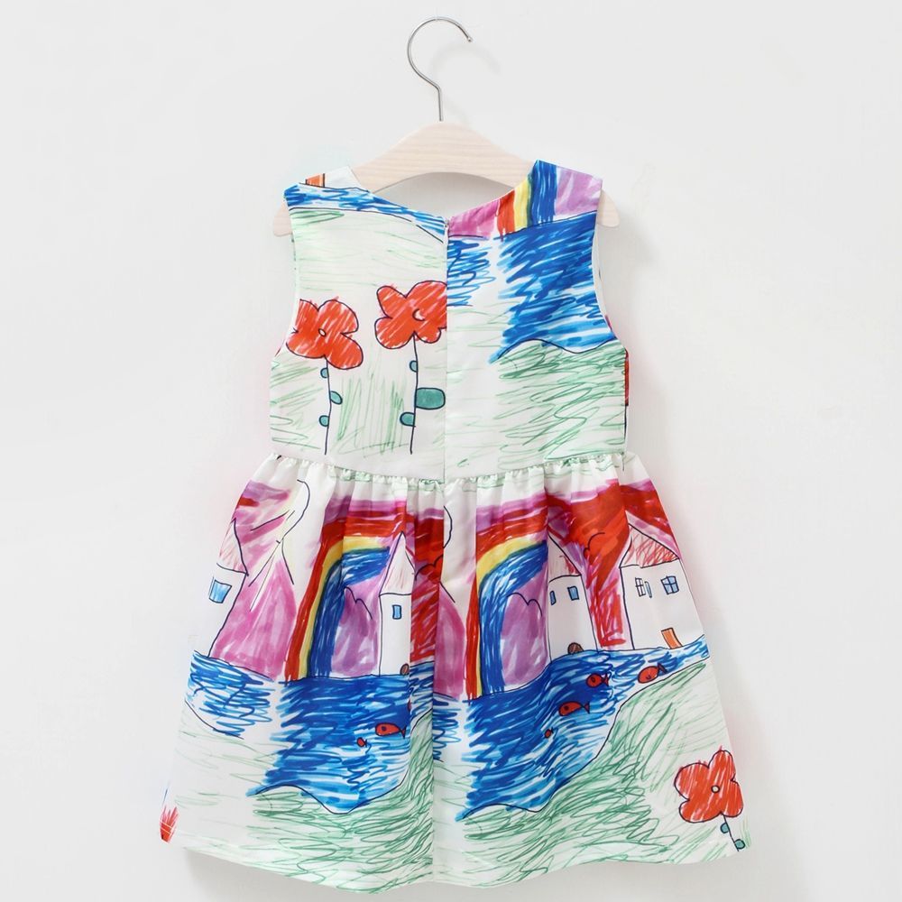 Vestido sin mangas para niñas, nuevo vestido de princesa, vestido de verano, versión coreana de moda de verano para niños, falda con estampado de dibujos animados para niños medianos y grandes 