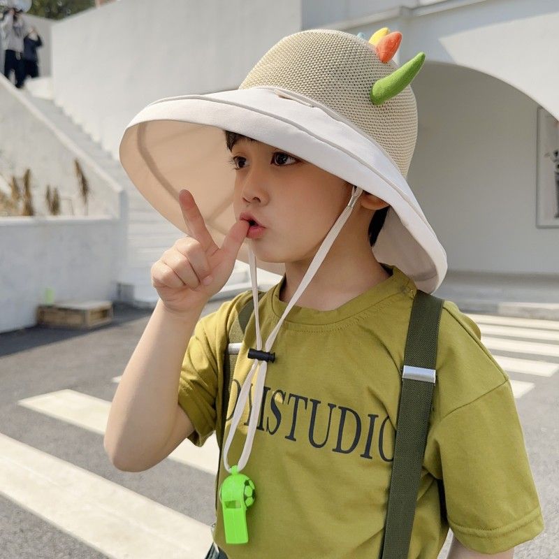 P Children's sunscreen hat summer boys and girls UV protection sun hat baby cartoon mesh large brim sunshade bucket hat