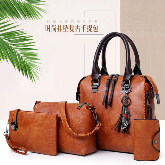 P Luxury Color 2023 New European and American Fashion Trend One Shoulder Diagonal Cross Handle Mother Bag Set of Four Pieces Contrast Color Retro Women's Bag