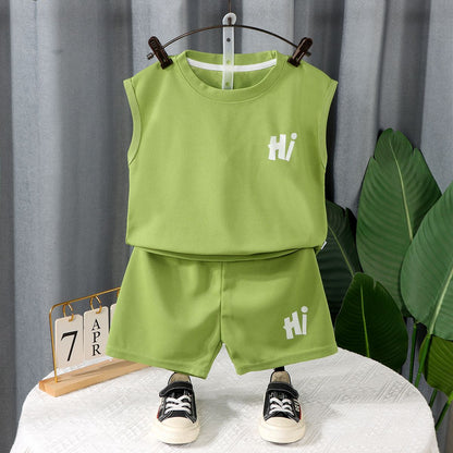 Conjunto de camiseta sin mangas para niños P 2024, nuevo vestido de verano de moda para bebés, ropa sin mangas, conjunto de dos piezas de verano para niños 