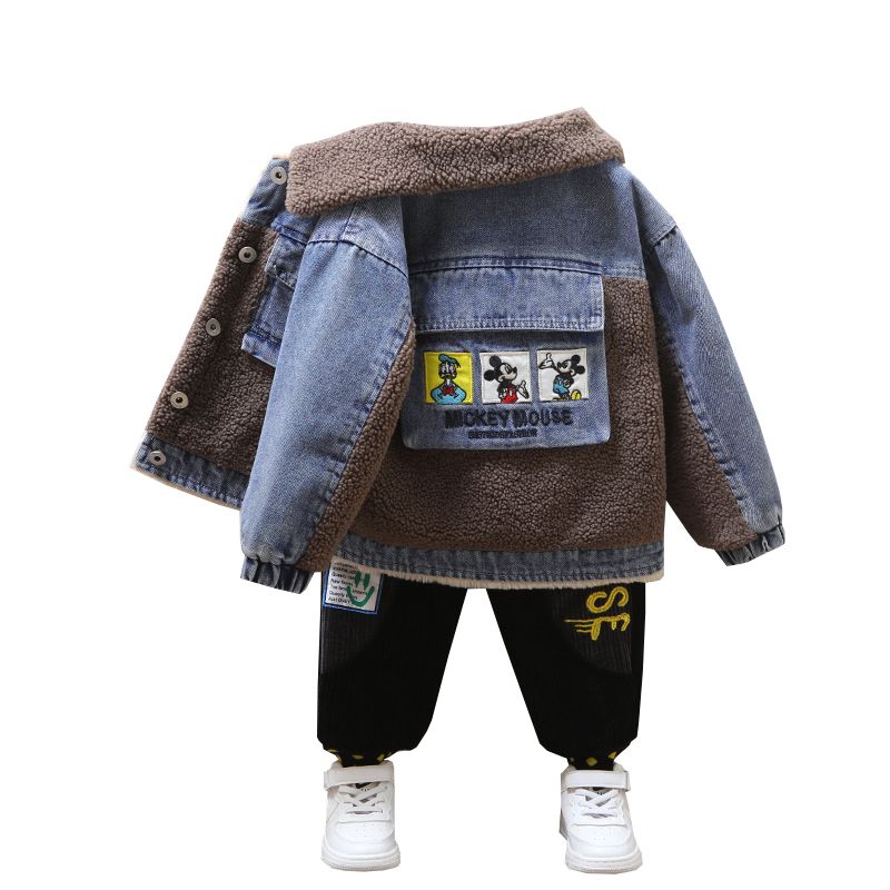 Boys' velvet denim jacket autumn and winter children's thickened denim jacket