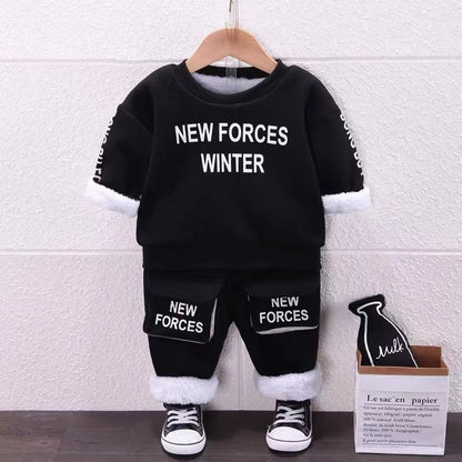 P baby winter clothing velvet thickened three-piece set boys' clothing sweater set infants and children's winter vest foreign clothing