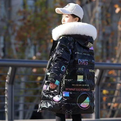 Chaquetas de plumón acolchadas de algodón para niñas, chaquetas acolchadas de algodón de estilo coreano de longitud media y gruesas para niños