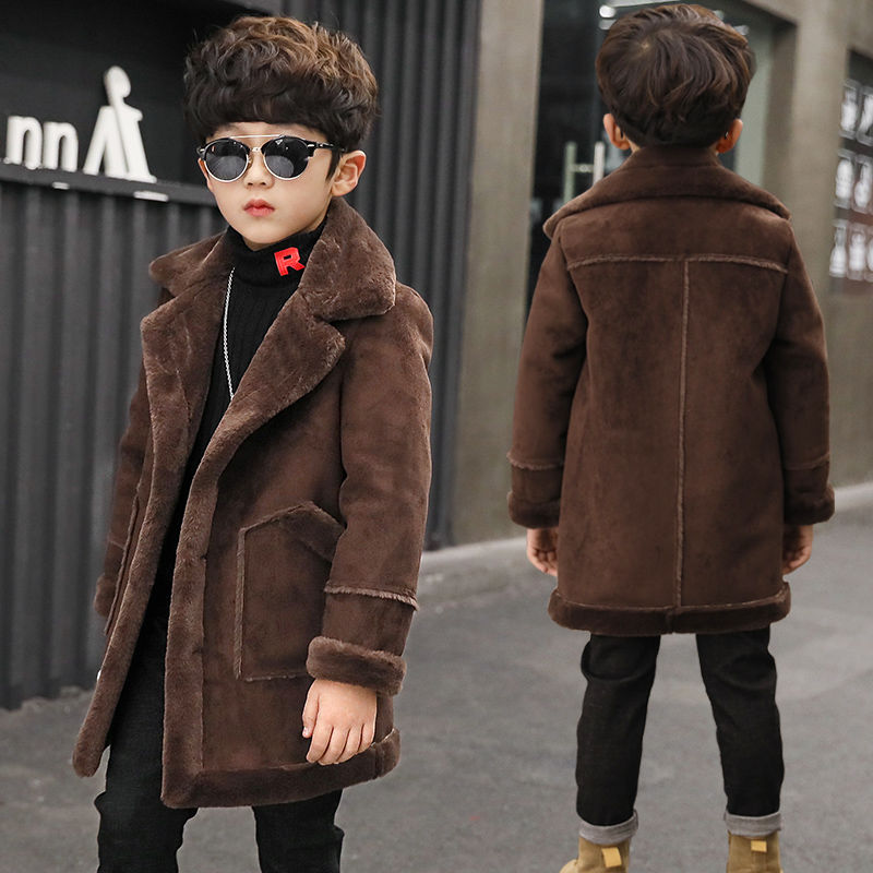 Boys' woolen coat mid-length 2023 new autumn and winter children's stylish fur one-piece handsome thickened coat