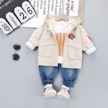 Spring and autumn boy baby handsome coat children&#039;s children&#039;s jacket suit tide three-piece children&#039;s wear.