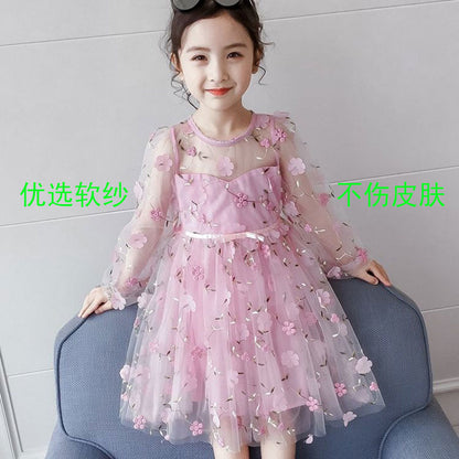 Vestido de niña de liquidación fuera de temporada, elegante y dulce vestido de princesa para niña, lindo vestido de malla de celebridad de Internet, vestido de baile 