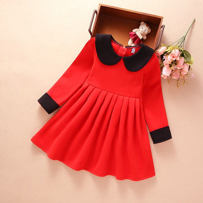 Girls' dress with plush children's skirt, autumn and winter Korean version, foreign style winter skirt, pure cotton, middle and large children's princess skirt