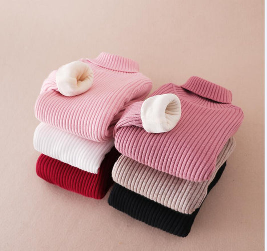 Children's clothing boys and girls sweaters autumn and winter slim fit medium and large children's children's bottoming shirts high collar thickened velvet sweaters