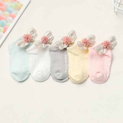 A children&#039;s socks baby cotton socks baby wings in summer thin girls spring cotton socks 6-12 months.