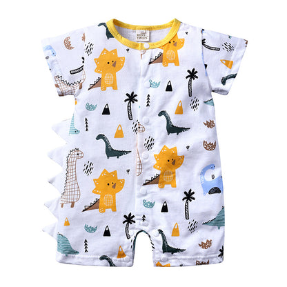 A baby jumpsuit, cartoon dinosaur for boys and girls, crawling clothes for newborns, cotton and khaki clothes, one for each generation.