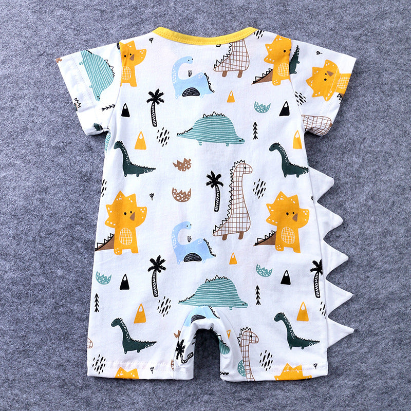 A baby jumpsuit, cartoon dinosaur for boys and girls, crawling clothes for newborns, cotton and khaki clothes, one for each generation.