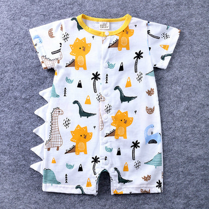 A baby jumpsuit, cartoon dinosaur for boys and girls, crawling clothes for newborns, cotton and khaki clothes, one for each generation.