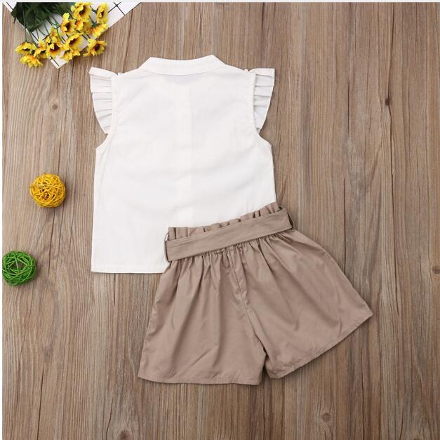 Summer new girls&#039; suit children&#039;s baby lotus leaf collar sleeveless+shorts belt set of 2 0.15kg