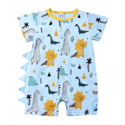 A baby jumpsuit, cartoon dinosaur for boys and girls, crawling clothes for newborns, cotton and khaki clothes, one for each generation.