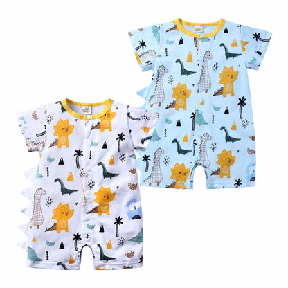 A baby jumpsuit, cartoon dinosaur for boys and girls, crawling clothes for newborns, cotton and khaki clothes, one for each generation.