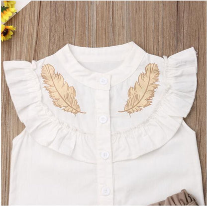 Summer new girls&#039; suit children&#039;s baby lotus leaf collar sleeveless+shorts belt set of 2 0.15kg