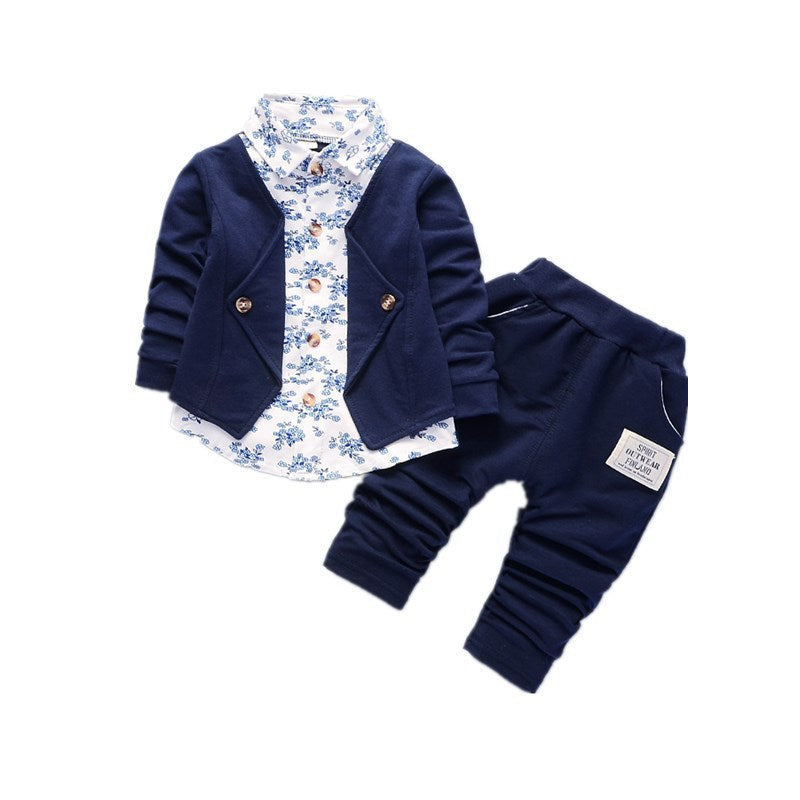 Spring and autumn new children&#039;s clothing infant gentleman suit fake three 0-4 years old children two-piece baby suit tide 0.24kg