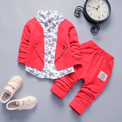 Spring and autumn new children&#039;s clothing infant gentleman suit fake three 0-4 years old children two-piece baby suit tide 0.24kg