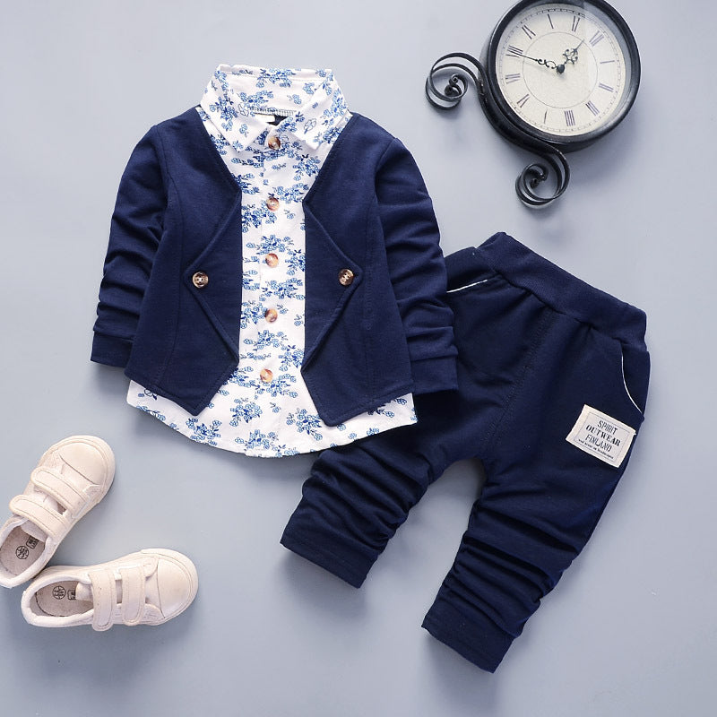 Spring and autumn new children&#039;s clothing infant gentleman suit fake three 0-4 years old children two-piece baby suit tide 0.24kg