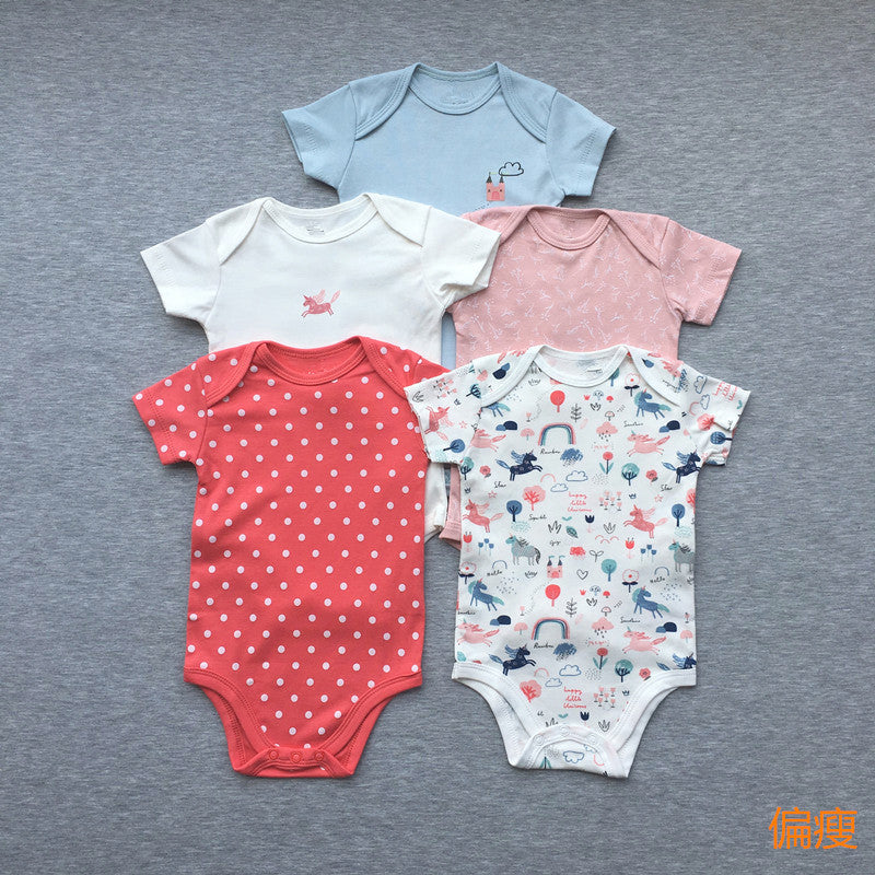 Foreign trade baby onesies, male and female baby short-sleeved bag fart clothes, newborns, Ha clothes, thin crawling clothes, summer 5 pieces